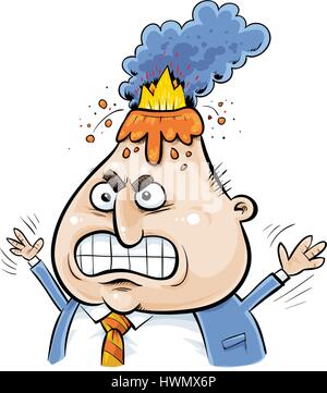 A cartoon volcano erupts from an angry businessman's head. Stock Vector