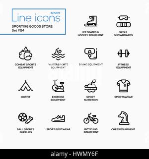 Sporting goods store - modern vector single line icons set Stock Vector