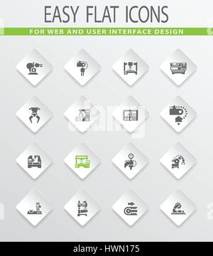 Vector machine tool icons set. Work and factoryeasy flat web icons for user interface design Stock Vector