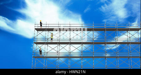 Smiling architect with hard hat against blue sky with clouds 3d Stock Photo