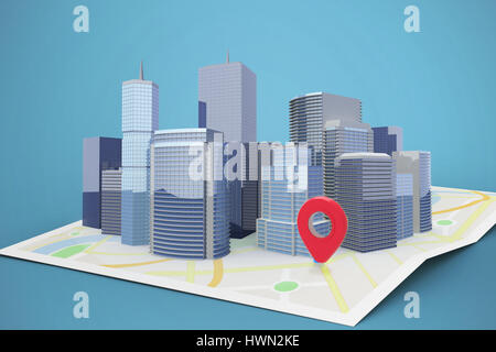 Three dimensional image of modern buildings against blue 3d Stock Photo