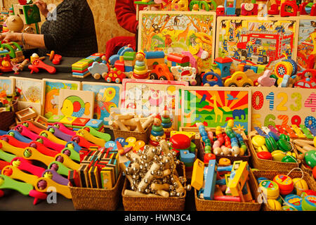 Wooden toys for sale. Stock Photo