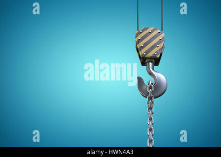 Studio Shoot of a crane lifting hook against blue vignette background Stock Photo