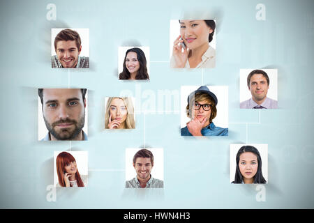 Connection between people against blue background Stock Photo