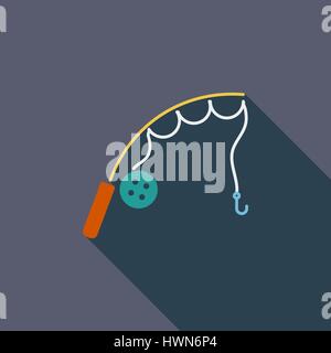Fishing rod icon. Flat vector related icon with long shadow for web and mobile applications. It can be used as - logo, pictogram, icon, infographic el Stock Vector
