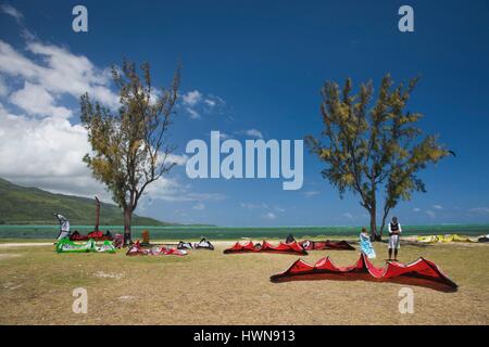 Mauritius, Western Mauritius, Le Morne Peninsula, windsurfers Stock Photo