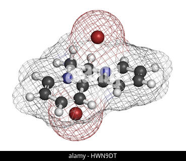 Diquat dibromide contact herbicide molecule 3D rendering. Atoms are represented as spheres with conventional color coding: hydrogen (white), carbon (g Stock Photo