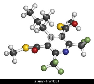 Dithiopyr preemergent herbicide molecule. 3D rendering. Atoms are represented as spheres with conventional color coding: hydrogen (white), carbon (gre Stock Photo