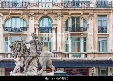 Belgium, Brussels, Place de la Bourse, sculpture of the square created by the sculptor Jean Joseph Jacquet Stock Photo