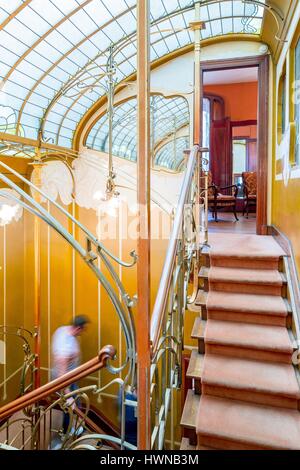 Belgium, Brussels, Saint Gilles district, Rue des Sables, Horta museum opened in 1969, personal dwelling of architect Victor Horta in Art Nouveau style, building of 1901 classified World Heritage by Unesco, Stock Photo