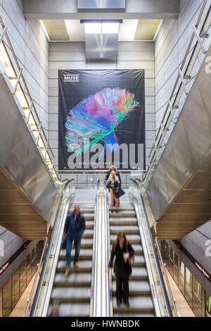 Denmark, Zealand, Copenhagen, Kongens Nytorv metro station put into operation in 2002 with an advertisement of the music group Muse Stock Photo