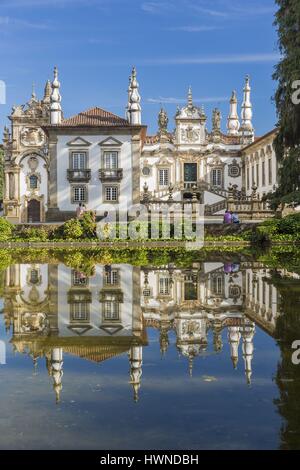 Portugal, Vila Real, the 18th Century baroque palace and arts foundation (Fundacao da Casa de Mateus) built in the first half of the 18th Century by Antonio Jose Botelho Mourao (1688-1746), 3rd Morgado of Mateus and designed by Italian architect Nicolau Nasoni, the palace is depicted on the labels of the famous Mateus rose wine Stock Photo