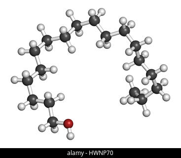 Stearyl alcohol molecule. Constituent of cetostearyl alcohol (cetearyl alcohol, cetylstearyl alcohol). 3D rendering. Atoms are represented as spheres  Stock Photo