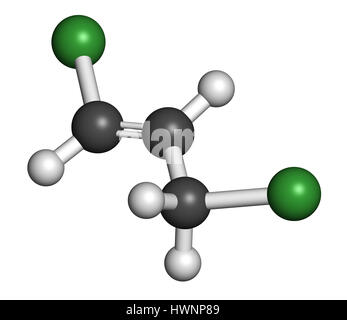 trans-1,3-dichloropropene (dichloropropene) pesticide molecule. 3D rendering. Atoms are represented as spheres with conventional color coding: hydroge Stock Photo