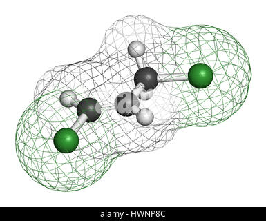 trans-1,3-dichloropropene (dichloropropene) pesticide molecule. 3D rendering. Atoms are represented as spheres with conventional color coding: hydroge Stock Photo