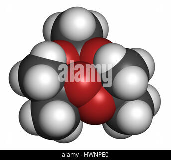 Triacetone triperoxide (TATP, acetone peroxide) explosive molecule. 3D rendering. Atoms are represented as spheres with conventional color coding: hyd Stock Photo