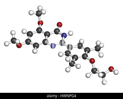 Apabetalone atherosclerosis drug molecule (BET inhibitor). 3D rendering. Atoms are represented as spheres with conventional color coding: hydrogen (wh Stock Photo