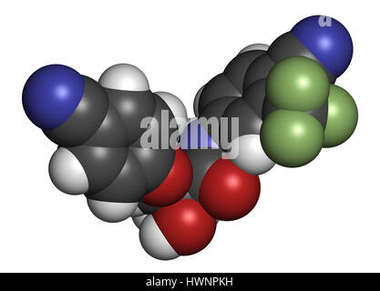 Enobosarm drug molecule. Selective androgen receptor modulator (SARM) that is also used in sports doping. 3D rendering. Atoms are represented as spher Stock Photo