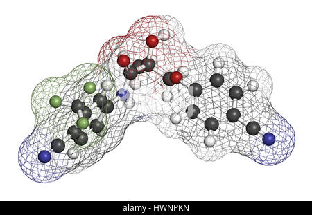 Enobosarm drug molecule. Selective androgen receptor modulator (SARM) that is also used in sports doping. 3D rendering. Atoms are represented as spher Stock Photo