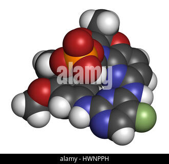 Fostamatinib rheumatoid arthritis drug molecule (Syk inhibitor). 3D rendering. Atoms are represented as spheres with conventional color coding: hydrog Stock Photo