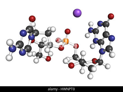 Guadecitabine cancer drug molecule (DNA methyltransferase inhibitor). 3D rendering. Atoms are represented as spheres with conventional color coding: h Stock Photo