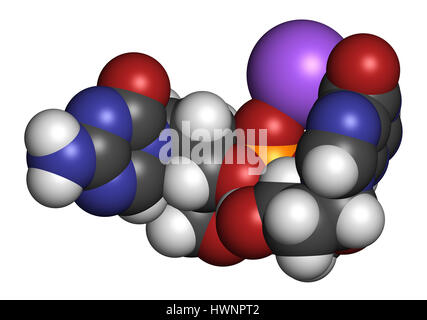 Guadecitabine cancer drug molecule (DNA methyltransferase inhibitor). 3D rendering. Atoms are represented as spheres with conventional color coding: h Stock Photo