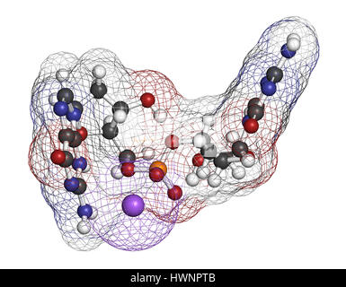 Guadecitabine cancer drug molecule (DNA methyltransferase inhibitor). 3D rendering. Atoms are represented as spheres with conventional color coding: h Stock Photo