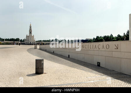 In Fatima Portigal a sign directs faithful to confession Stock Photo