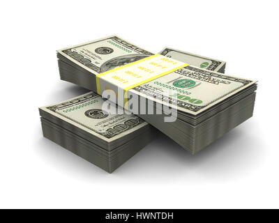 3d illustration of dollars stack over white background Stock Photo