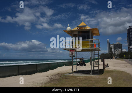 Lifeguards' observation tower at Surfers Paradise beachfront Stock Photo