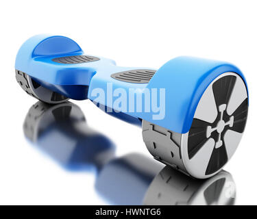 3d illustration. Close up of blue self-balancing scooter. Isolated white background Stock Photo