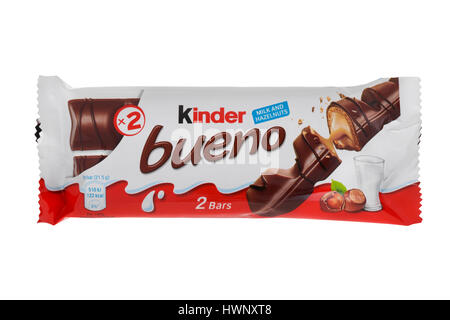 Kinder bueno chocolate bar on white background Stock Photo