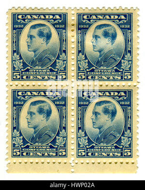 GOMEL, BELARUS, 21 MARCH 2017, Stamp printed in Canada shows image of the Edward VIII was King of the United Kingdom and the Dominions of the British  Stock Photo