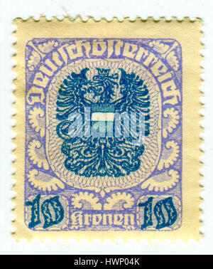GOMEL, BELARUS, 22 MARCH 2017, Stamp printed in Austria shows image of the coat of arms of Austria, circa 1930. Stock Photo
