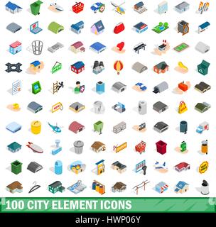 100 city element icons set, isometric 3d style Stock Vector