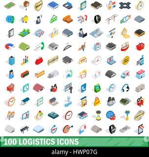 100 logistics icons set, isometric 3d style Stock Vector