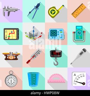 Measure precision icons set, flat style Stock Vector