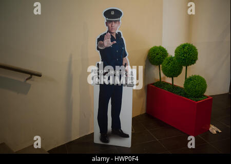 14.02.2017, Singapore, Republic of Singapore, Asia - A warning sign made of cardboard is seen in front of a shopping mall. Stock Photo