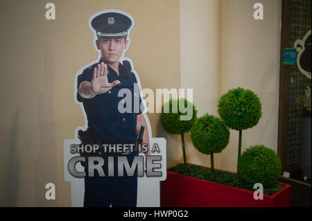 14.02.2017, Singapore, Republic of Singapore, Asia - A warning sign made of cardboard is seen in front of a shopping mall. Stock Photo