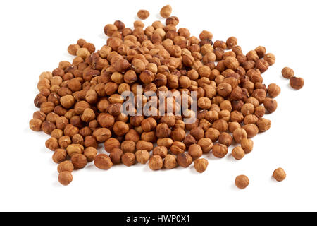 Heap of delicious hazelnuts isolated on white Stock Photo
