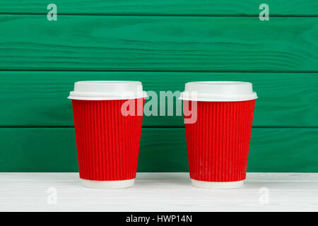 two red paper cardboard coffee Cup Stock Photo
