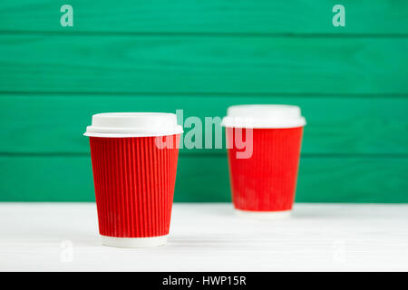 two blur red paper cardboard coffee Cup Stock Photo