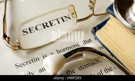 Secretin written on a paper. Hormones concept. Stock Photo