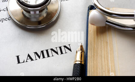Page with title laminin on a surface. Stock Photo