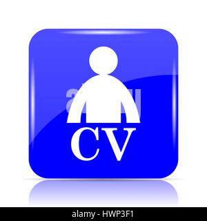 CV icon, blue website button on white background. Stock Photo