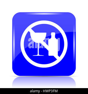 No alcohol icon, blue website button on white background. Stock Photo