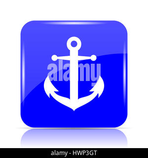 Anchor icon, blue website button on white background. Stock Photo