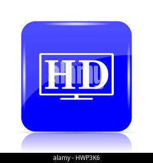 HD TV icon, blue website button on white background. Stock Photo