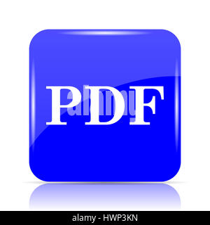 PDF icon, blue website button on white background. Stock Photo