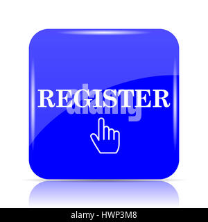 Register icon, blue website button on white background. Stock Photo